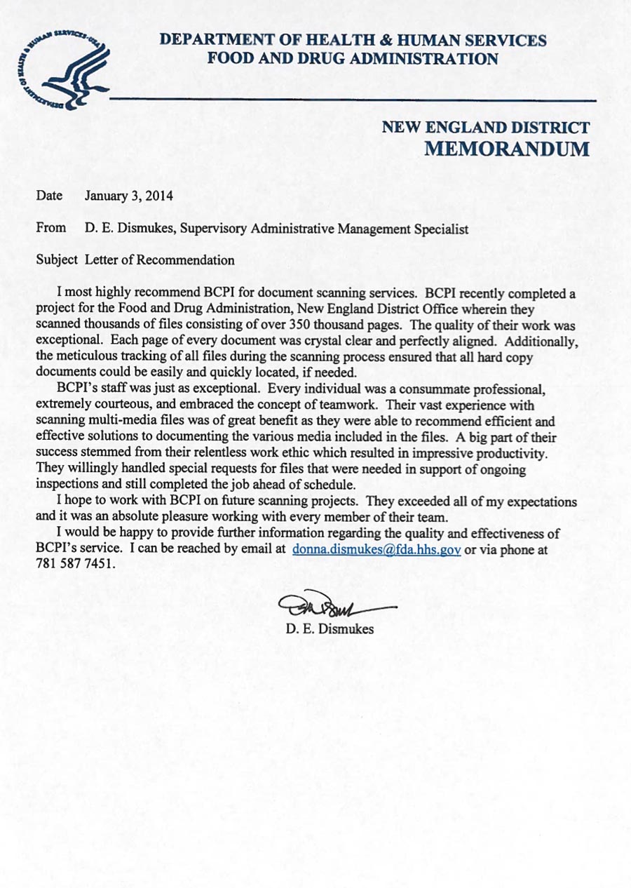 DHHS Letter of Recommendation