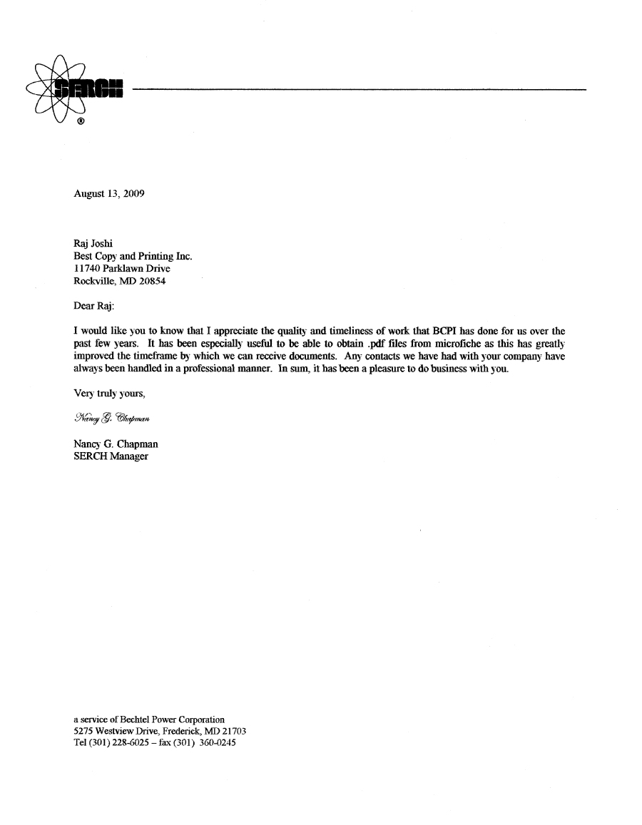 BCPI  Science and Energy Research SERCH Dept of Energy Testimonial Letter to BCPI
